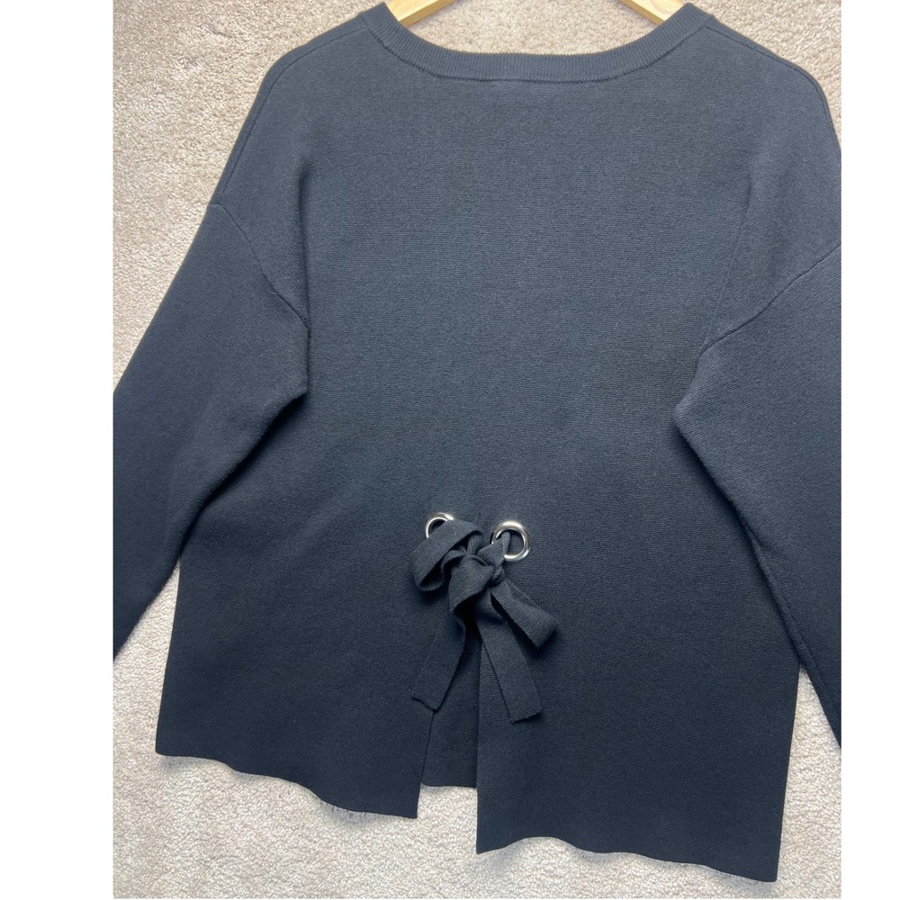 Halogen Black‎ Knit Crew Neck Long Sleeve Sweater Tie Back Detail Size Large